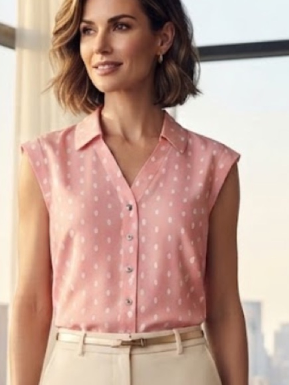 New Tommy Hilfiger Pink Polka Dot Sleeveless Button-Front Blouse XL